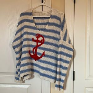 Oversized striped Nautical theme v neck sweater